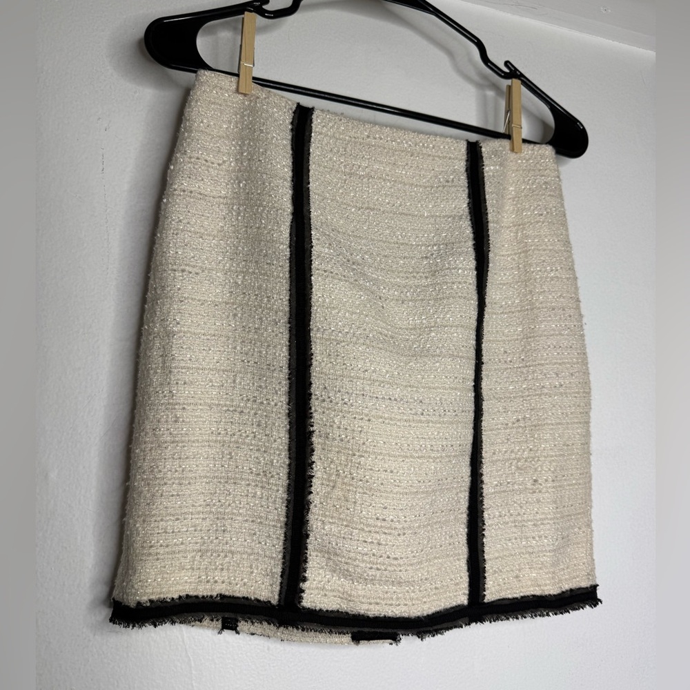 bebe Cream Mini Skirt with Black Trim